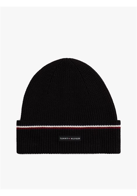 Berretto in misto lana con nastro iconico Nero TOMMY HILFIGER | AM0AM13587BDS